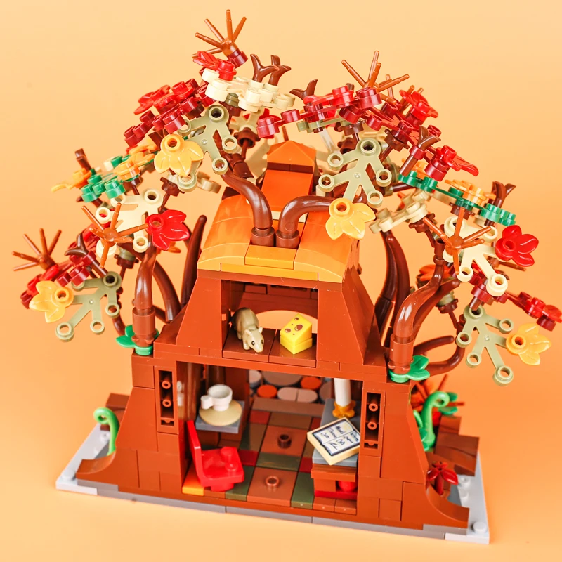 Tablero de anuncios MOC, bloques de construcción, fuente de granja de abejas, hoguera, estufa, ciudad Medieval, vista a la calle, puente de pared de agua, señal de carretera, juguete de ladrillo
