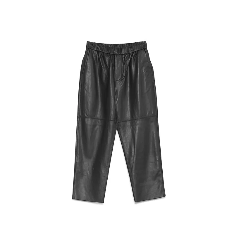 Pantalones Harem de Cuero Genuino para Mujer, Pantalones de Piel de Oveja Real, Cintura Alta Elástica, Nueva Moda Urbana 2026, Pantalones de Talla Grande, Moda Y2K