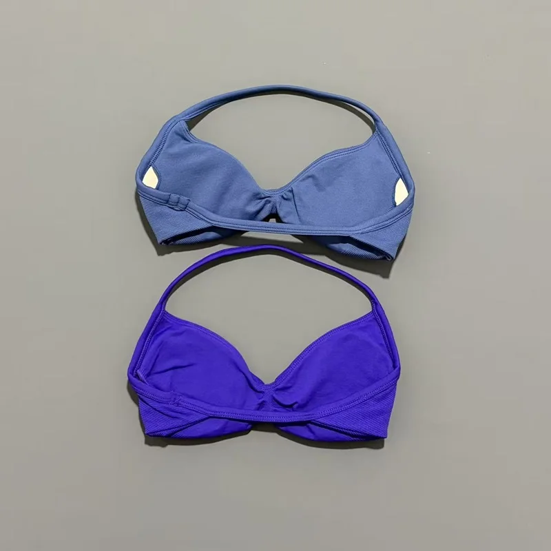 HISTELLO-Sujetador de tiras para gimnasio para mujer, Top de alto soporte con tirantes finos, sujetadores deportivos sin costuras con cuello Halter, camisetas sin mangas para entrenamiento de realce y Yoga
