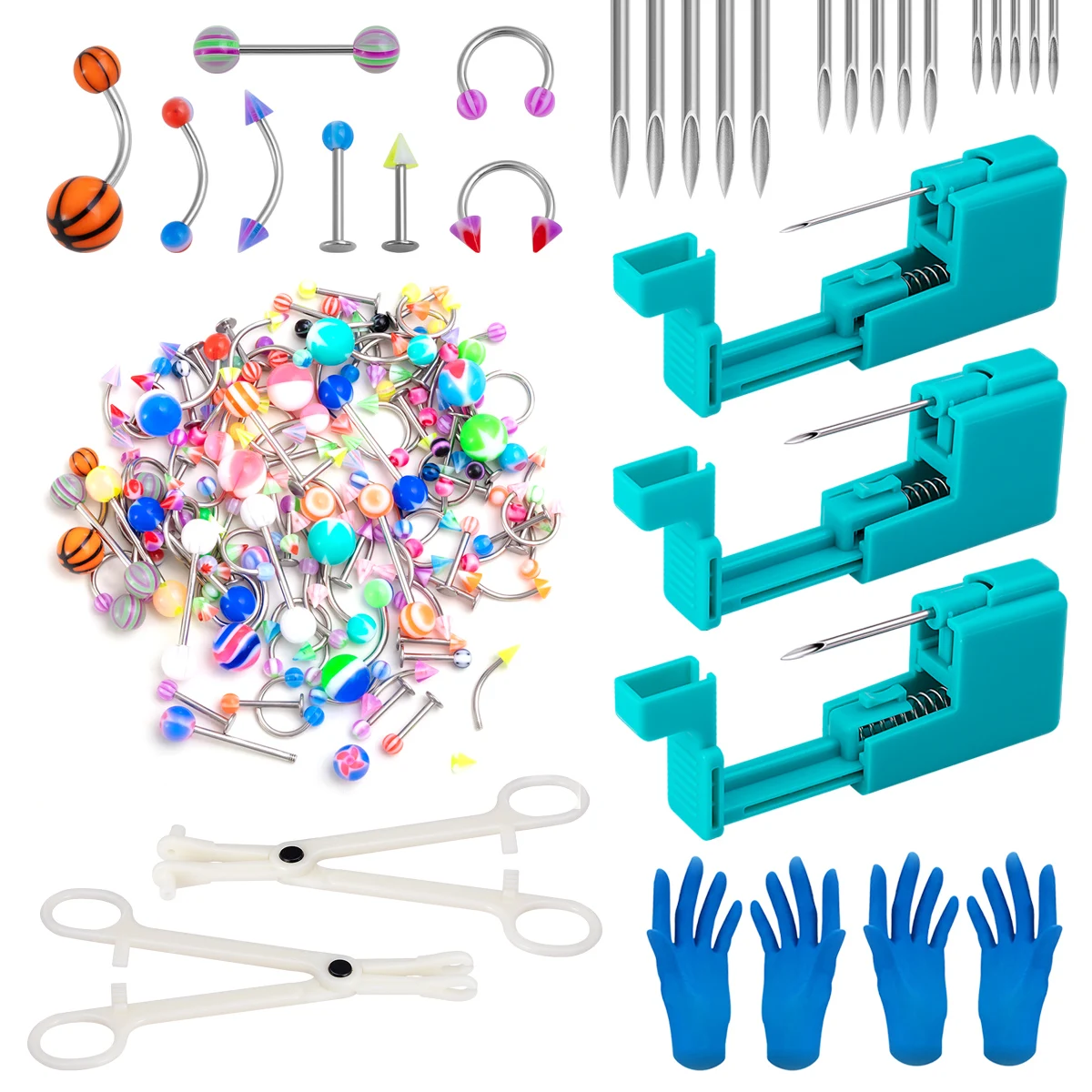 Kit de perforación corporal, herramienta, pistola para Piercing, labio, nariz, lengua, cartílago, ceja, ombligo, fácil de usar, joyería para Piercing corporal para mujeres y hombres