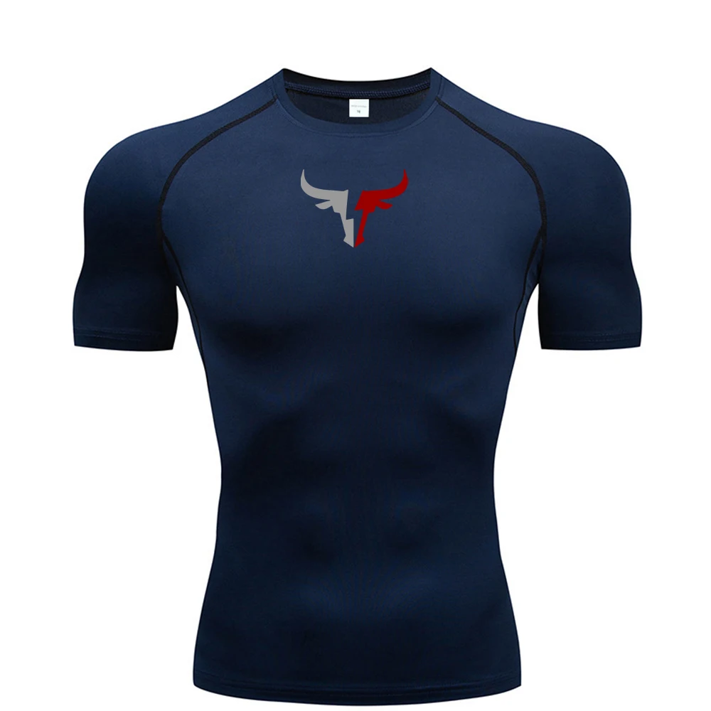 Camiseta de compresión con diseño de cabeza de toro para hombre, ropa deportiva de verano, camiseta para correr, top deportivo elástico de secado rápido, sudadera de gimnasio