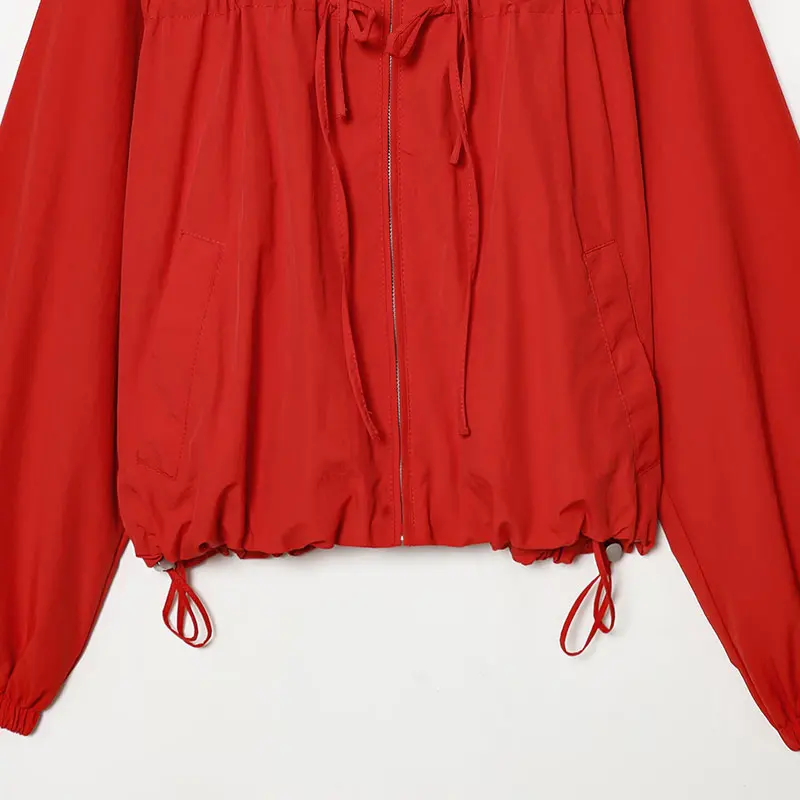 Nlzgmsj Chaqueta Casual con Capucha Roja para Mujer, Primavera 2026, Manga Larga, Cierre de Cremallera, Chaqueta Corta, Moda Y2K