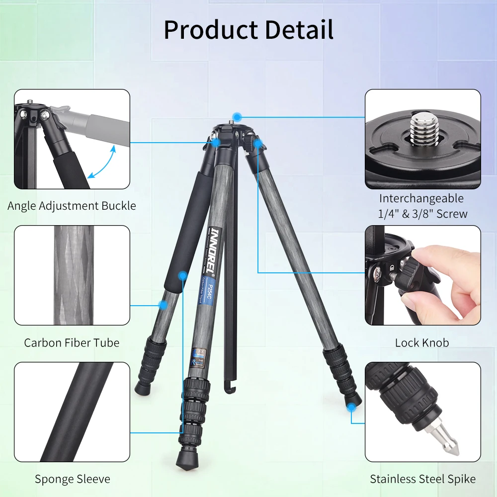 Trípode de fibra de carbono-INNOREL P254C trípode y monopié de viaje ligero compacto portátil para soporte de cámara Digital DSLR carga 12kg