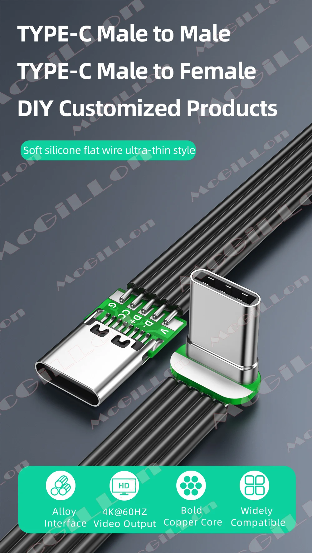 Cable plano Flexible de silicona tipo C a USB C en ángulo izquierdo/derecho hacia arriba/abajo para teléfonos con cámara carga rápida de 60W transferencia de datos de 480Mbps