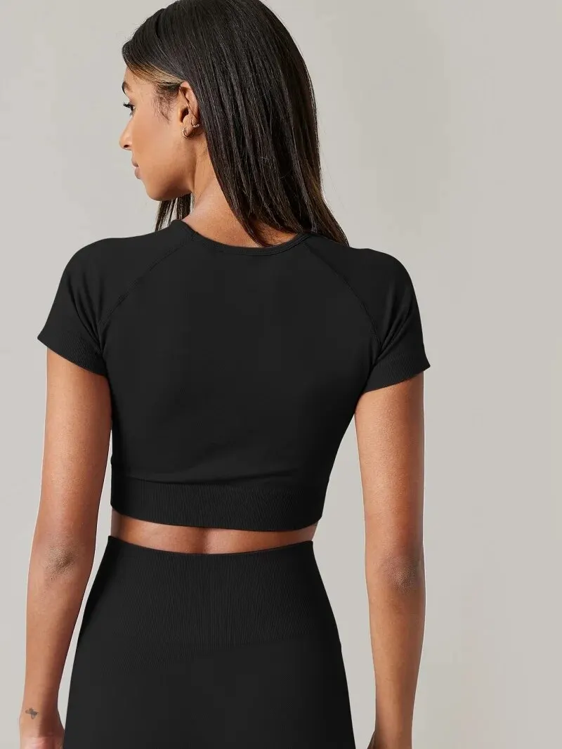 Top de Yoga sin costuras para mujer, camisetas deportivas, ropa de Fitness, camiseta de manga corta de Yoga, Top de gimnasio, ropa activa para correr, Top deportivo