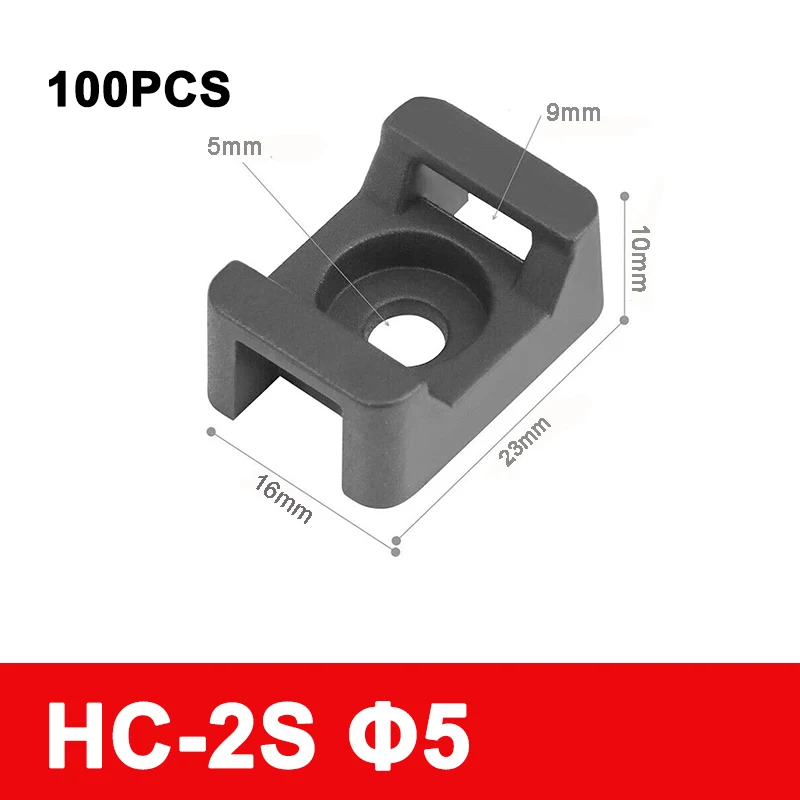 100 unidades de clips de sujeción para cables tipo silla de montar, base de montaje con tornillo, organizador de cables, retardante, negro HC-1/2S/4