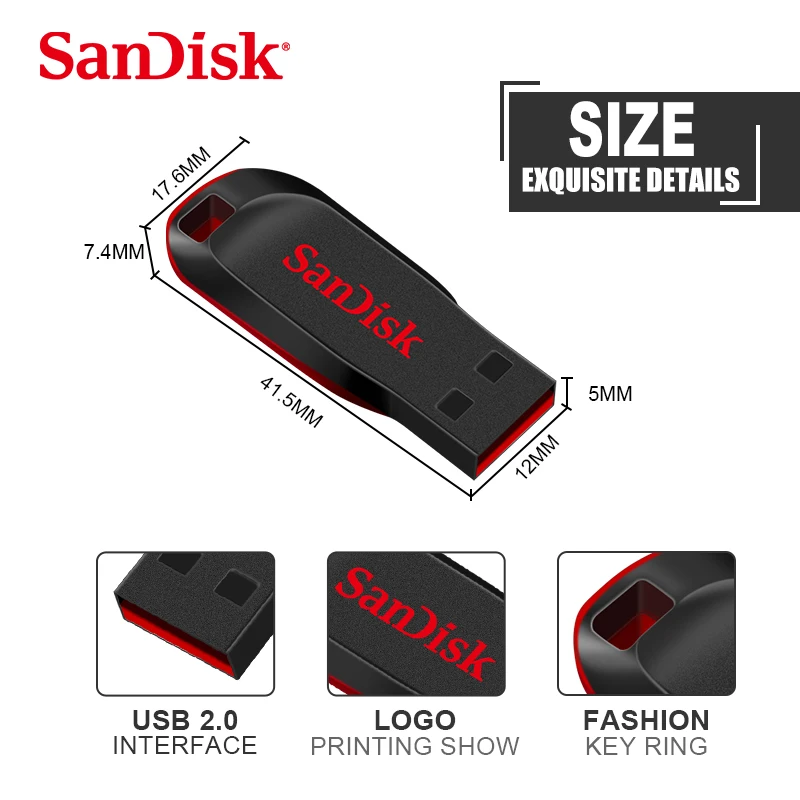 SanDisk CZ50 USB2.0 Pendrive 32GB 16GB 64GB unidad Flash USB Pen Drive U disco Mini unidad Flash Cruzer Blade 100% Original