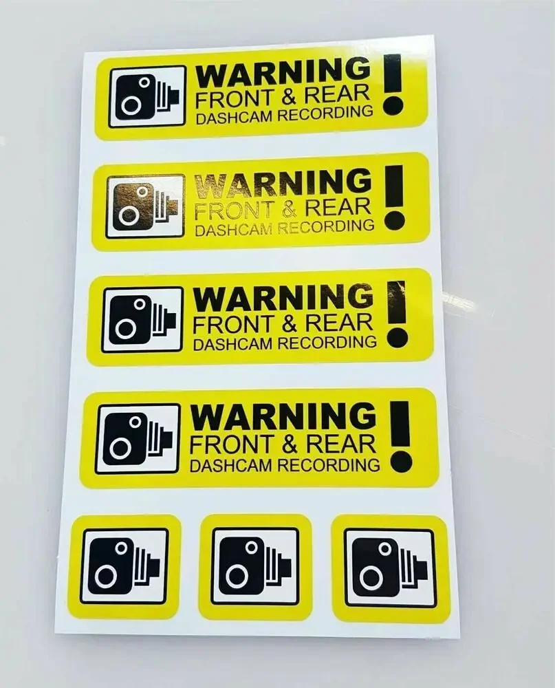 Paquete de 7 pegatinas de grabación de cámara de ceniza CCTV en coche, pegatina de cámara de vídeo impresa