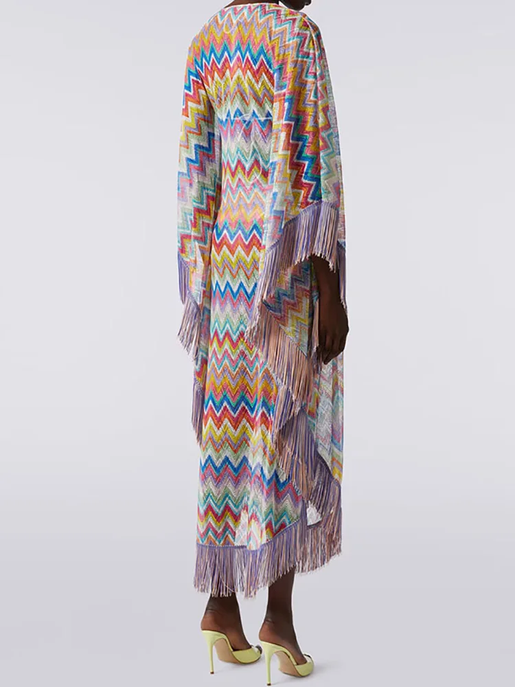 Vestido Maxi de Mujer con Borlas y Parches, Estilo Bohemio, Holgado, con Mangas Murciélago, Elegante, para Primavera/Verano, Moda Urbana, para Fiestas
