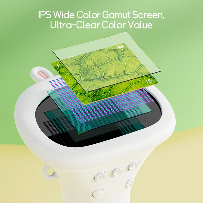 Microscopio para niños de bolsillo portátil pantalla IPS de 2 pulgadas 1000X microscopios digitales de mano con 8 luces LED ajustables