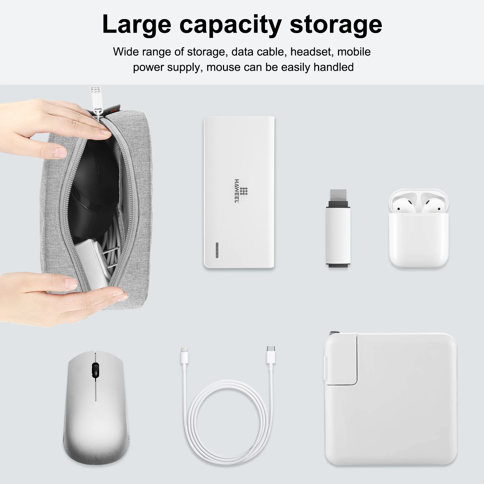 Mini bolsa de almacenamiento Digital portátil, estuche organizador con cremallera para auriculares, cargador de viaje para el hogar, Banco de energía, Cable de datos, bolsa USB