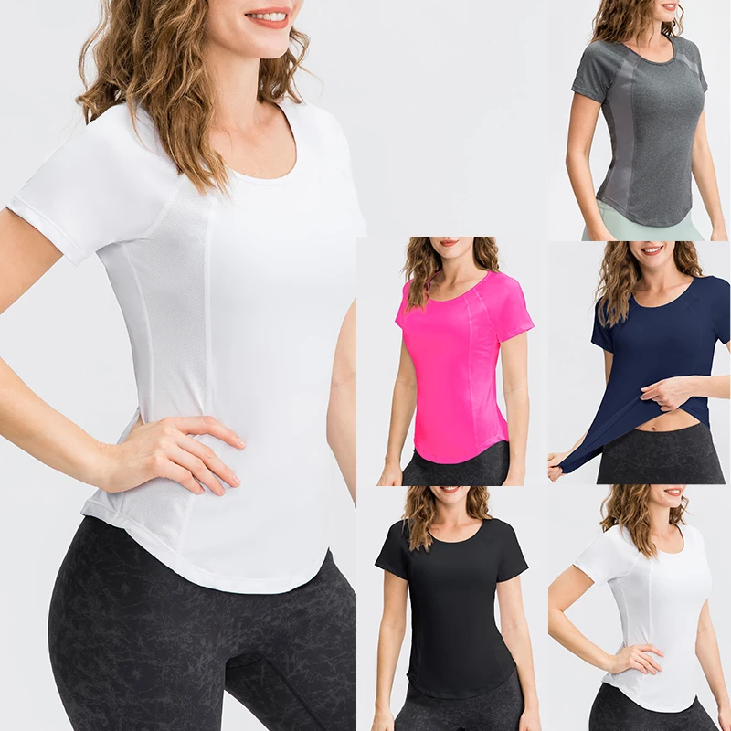 Tops de Yoga para mujer, camiseta deportiva transpirable para entrenamiento físico, correr, Yoga, camiseta de manga corta de secado rápido para gimnasio
