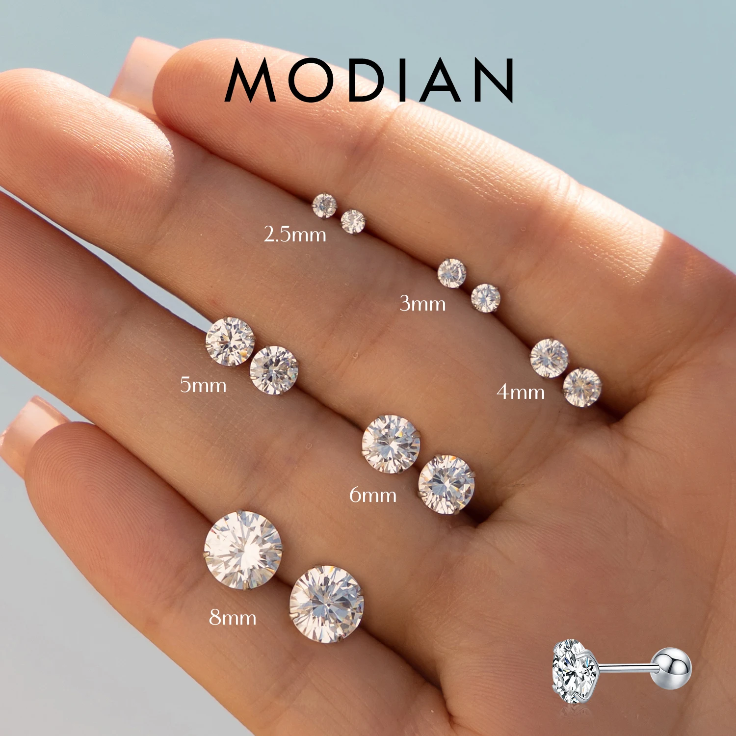 Pendientes MODIAN Multicolor de Plata de Ley 925 con cuentas elegantes, pendientes clásicos redondos con circonita cúbica para mujer, joyería de 2,5 MM-8MM