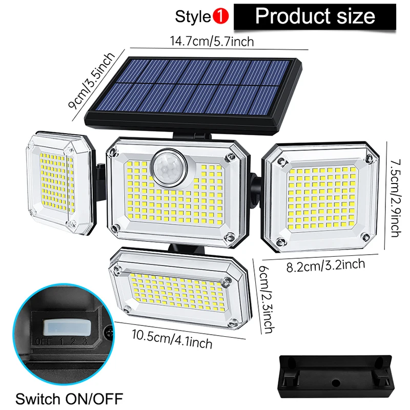 Luz Solar impermeable para exteriores, lámpara de jardín con cabezal ajustable, ángulo de iluminación amplio con 3 modos, 20w, 122/333led, IP65