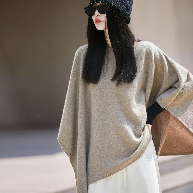 Nuevo suéter chal de lana merino 100% para mujer, suave, de color liso, de cachemira, bufanda, chal, suéter popular para mujer, tops elegantes.
