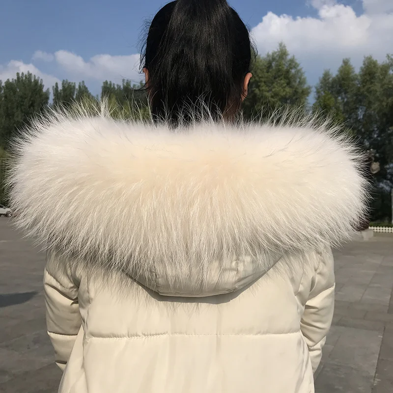 Bufanda de piel de mapache Natural para mujer, cuello de piel de zorro Real de lujo, capucha de piel cálida, embellecedor, decoración de piel peluda para chaquetas de abrigo, Invierno