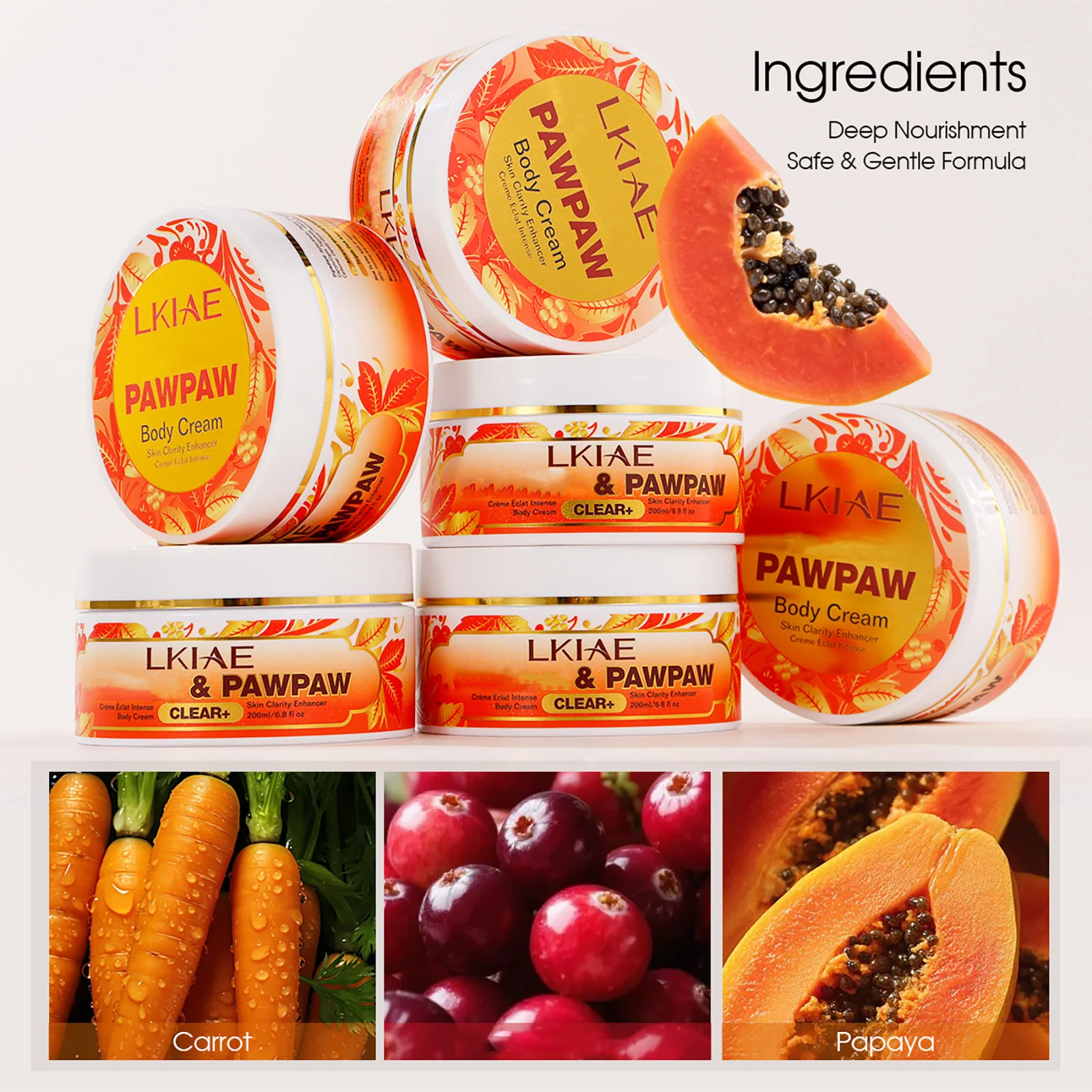 Crema Aclarante de Papaya LKIAE, Hidratante, Nutritiva, Unifica el Tono de la Piel, Mejora la Piel Áspera, Reduce las Manchas Oscuras para Mujeres