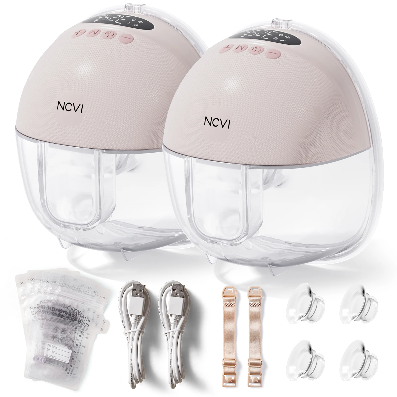 Extractor de Leche Eléctrico NCVI, Manos Libres para Lactancia, Extractor Inalámbrico Portátil Ultrasilencioso, 3 Tamaños de Bridas (19/21/24 mm)