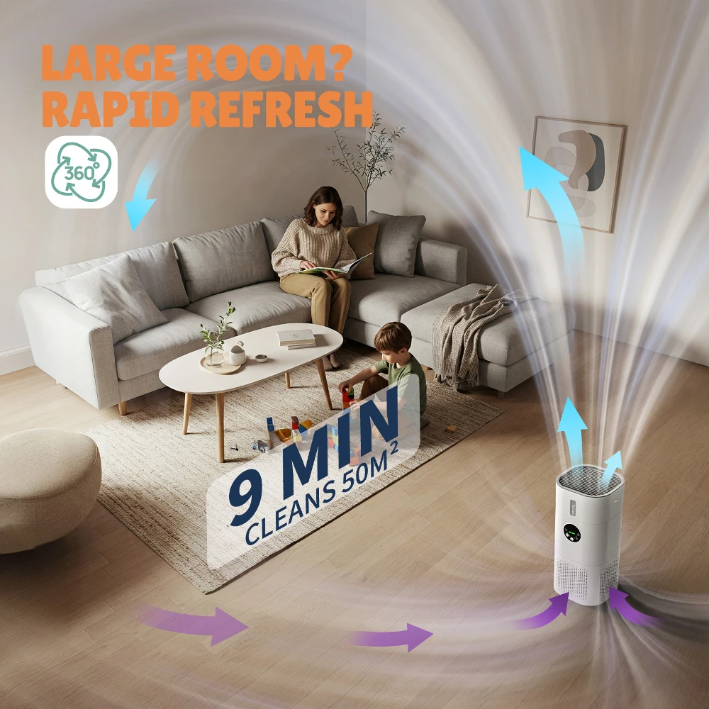 ROUNY Purificador y humidificador de aire, aparato multifunción 2 en 1, humidificación desodorizante y sin niebla, blanco