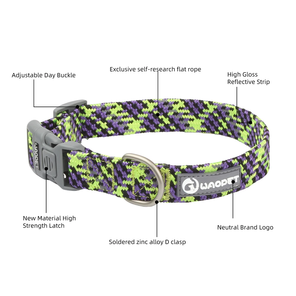 Collar ajustable para perros medianos y grandes, Gargantilla de nailon reflectante, duradero, arnés transpirable para Bulldog