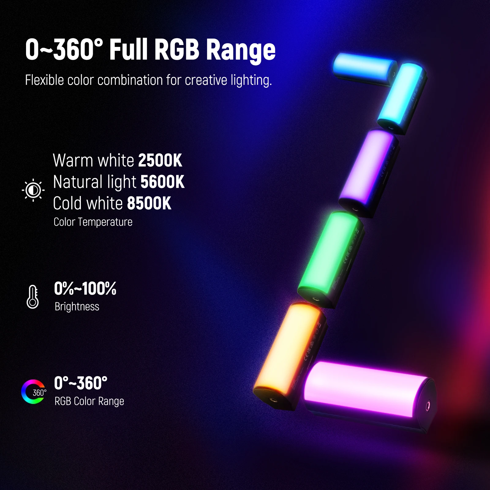 NEEWER Varita luminosa de mano magnética, 360 °   Mini barra de luz de vídeo LED RGB completa con batería recargable de 2500 mAh, 2500-8500 K