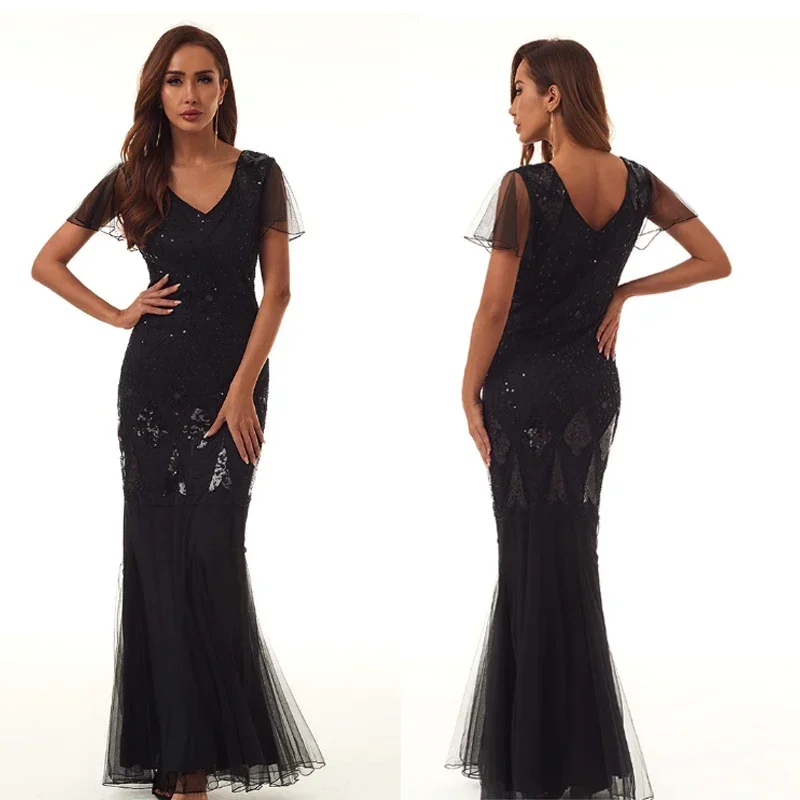 Nuevo vestido Retro de lujo de los años 20 para mujer, vestido de noche largo con borlas y lentejuelas, vestido de novia, disfraz de Cosplay para escenario