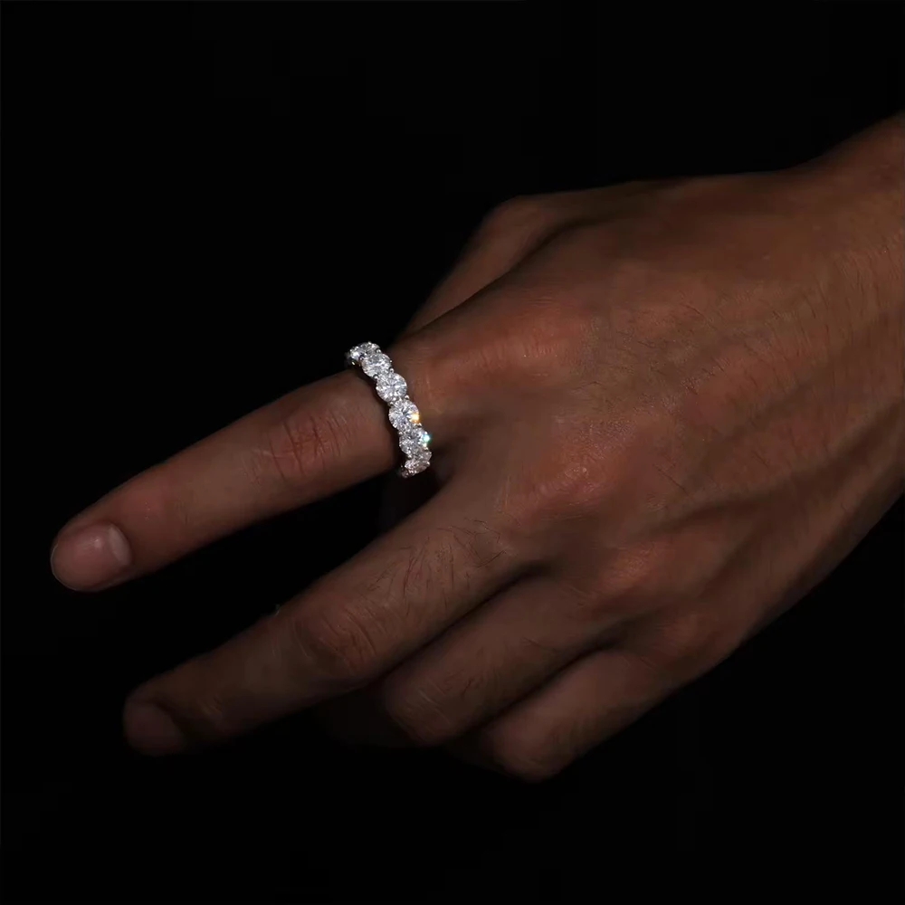 Anillo de fila de moissanita de Color D de 5mm, anillos de boda de Plata de Ley 925 con diamantes para mujer, joyería fina certificada, regalo Houtros