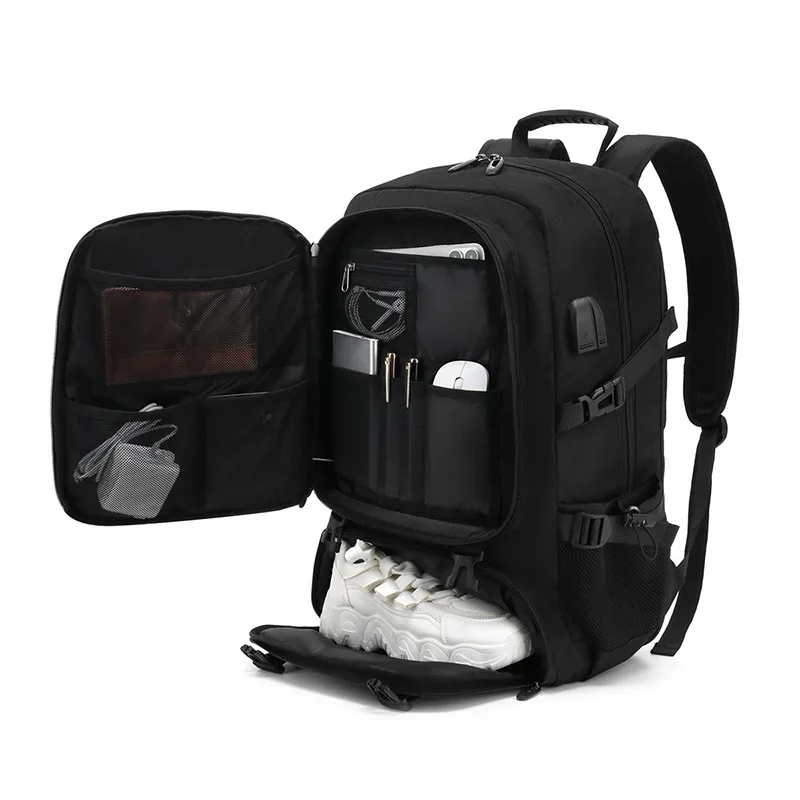 Mochila de Viaje Grande para Hombre de 50L 80L, con Compartimento Separado para Zapatos, Mochila Impermeable para Negocios, Deportes al Aire Libre, Bolsa de Almacenamiento Negra