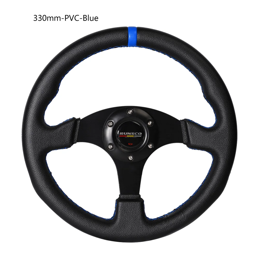 Volante plano de 330mm/13 pulgadas, volante de juego de carreras de simulación de deriva de aluminio + PVC Universal
