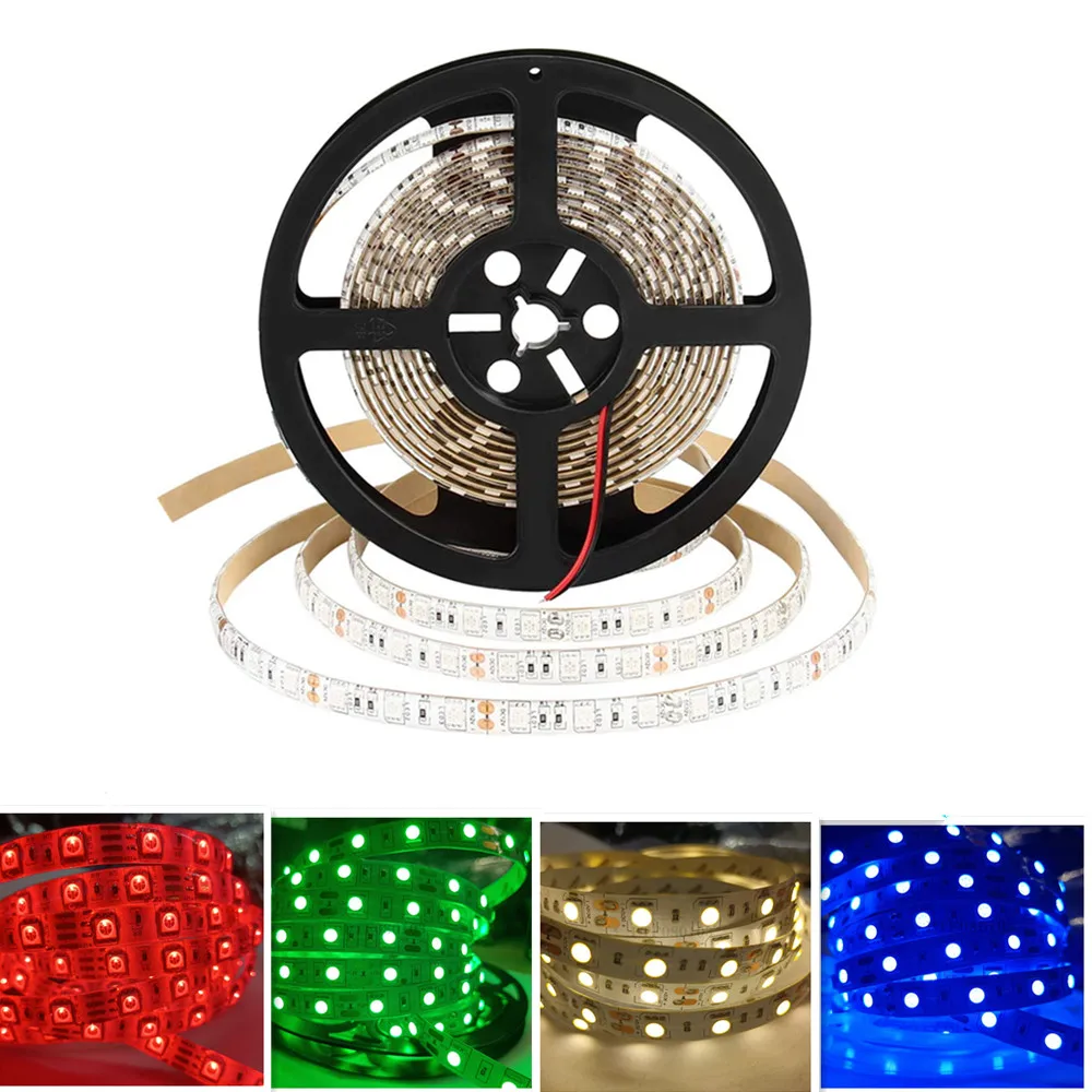 Tira de LED 5050 DC 12V 24V RGB blanco cálido 5 metros impermeable raya de luz Flexible 60LED/cinta pigmentada Luces lámpara cinta TV retroiluminación