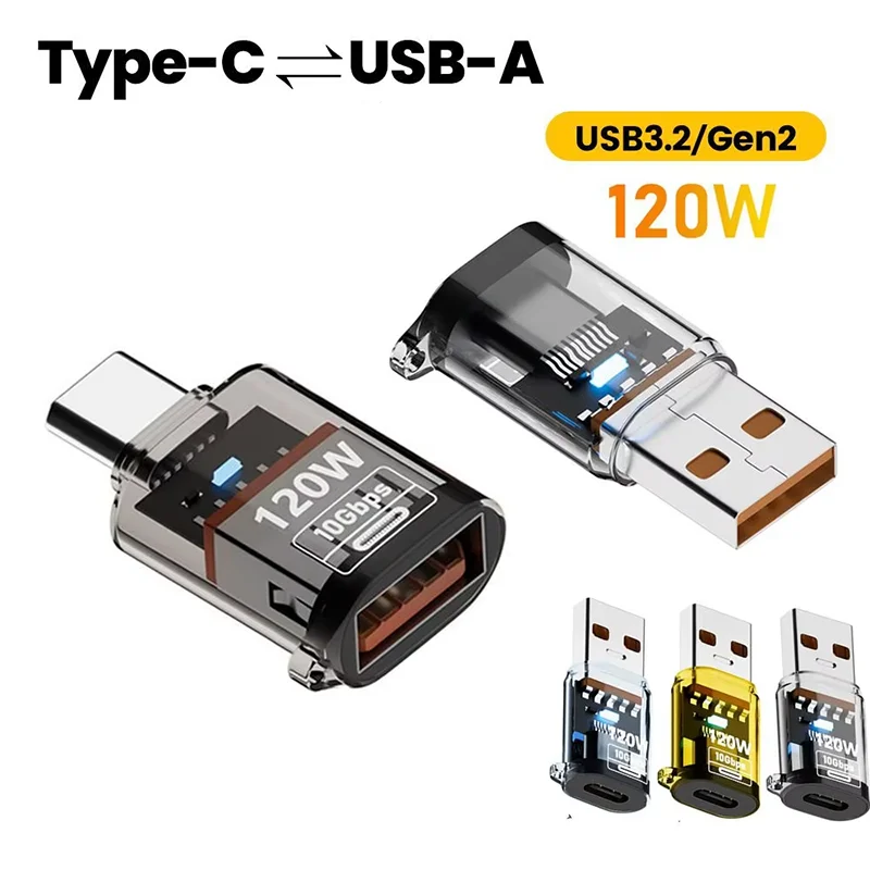 Adaptador USB 3,2 a tipo C de carga rápida de 120W OTG 10GB transferencia de Audio de datos de alta velocidad para PC tableta Xiaomi Huawei convertidor USB C