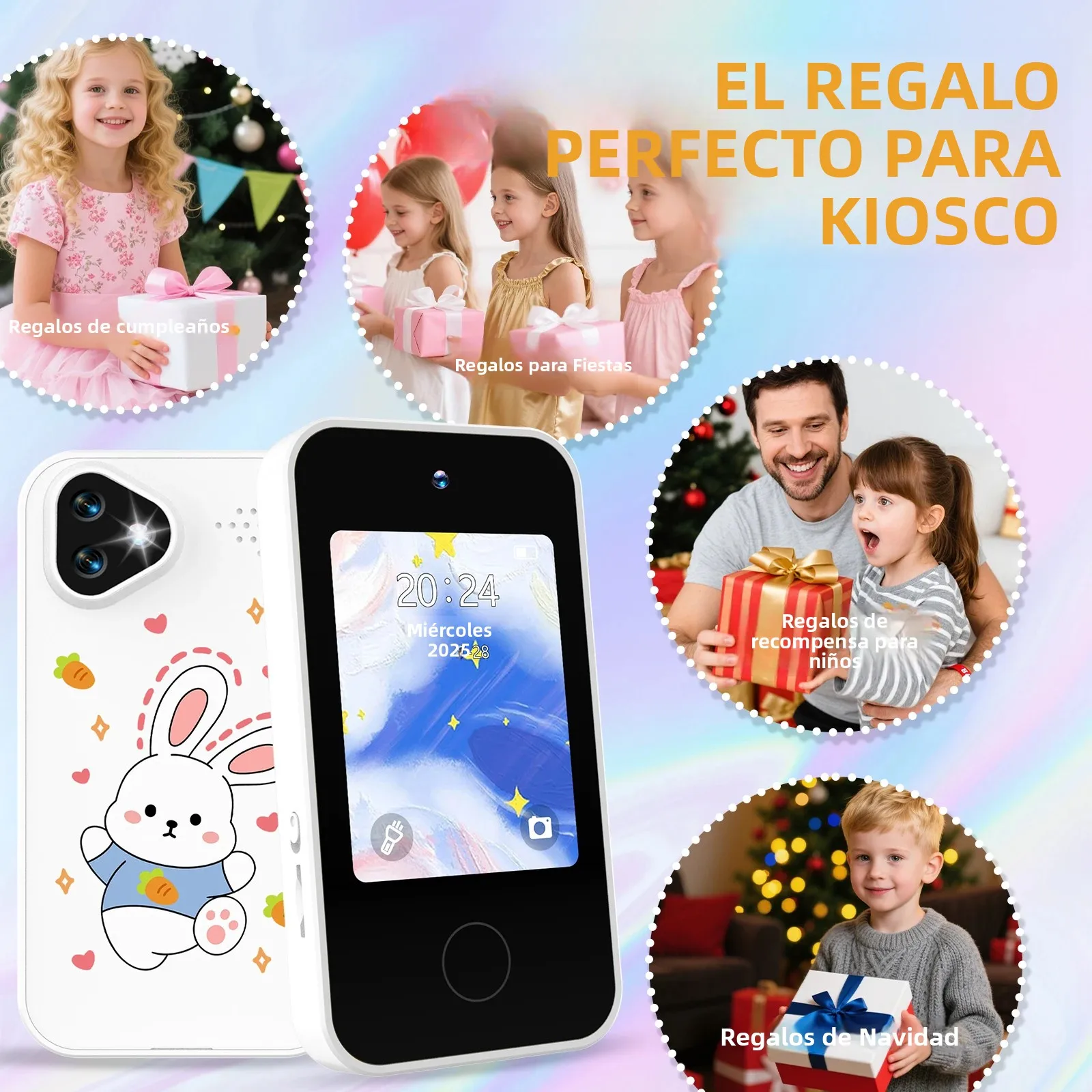 Juguete de Teléfono Inteligente para Niños con Doble Cámara, Juegos Educativos, Reproductor de Música, Modo Seguro, el Mejor Regalo de Cumpleaños, Cámara HD 1080P para Niños