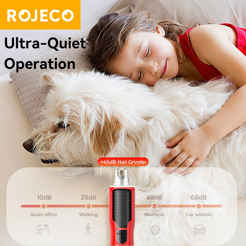 Cortauñas Eléctrico para Mascotas ROJECO, Recargable, con Luz LED, 7 Velocidades Ajustables, para Perros y Gatos