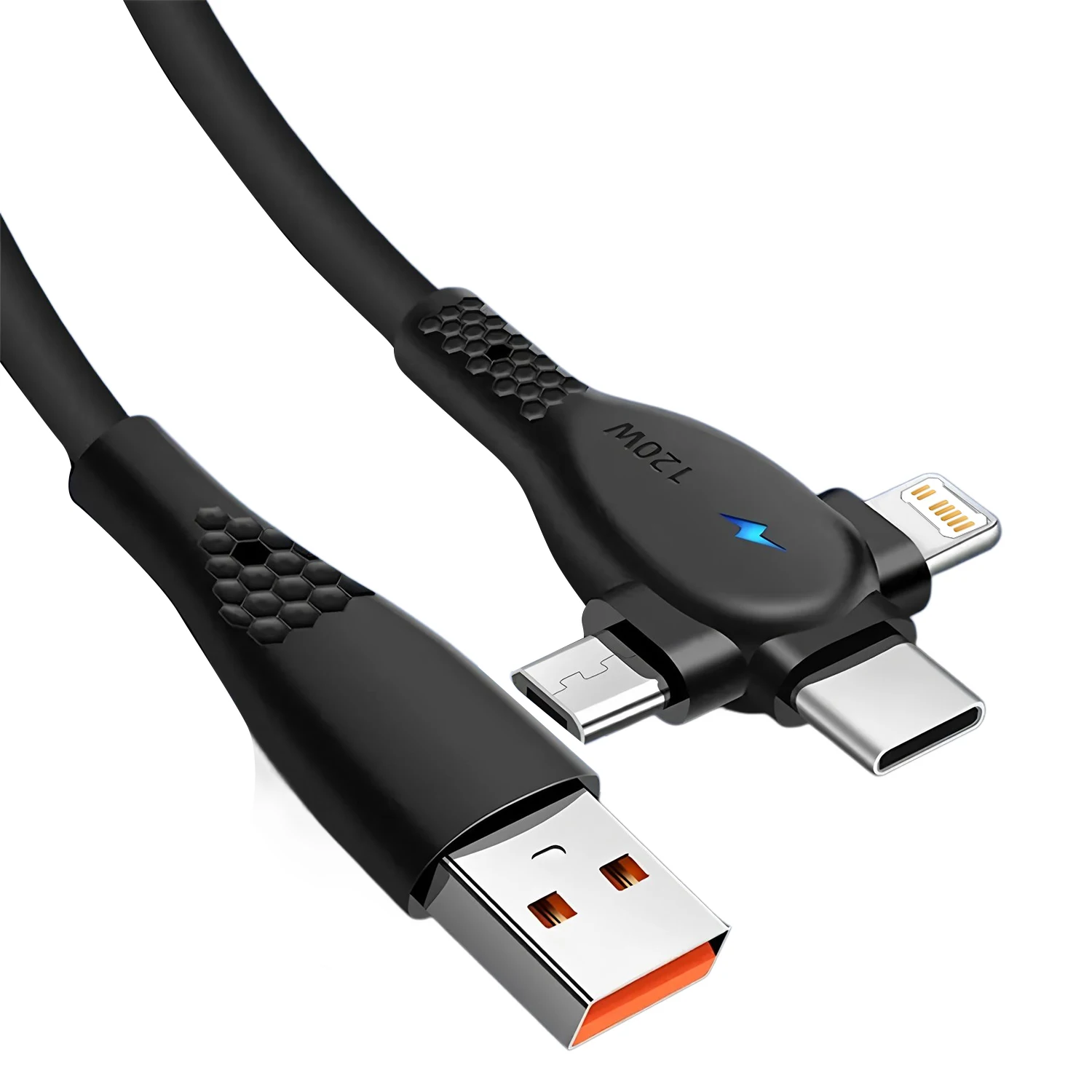 Cable USB 3 en 1, Cable cargador Micro USB tipo C, puerto USB Multi 5A, Cable de carga rápida para Xiaomi iPhone 13 14 15 Pro Max Samsung