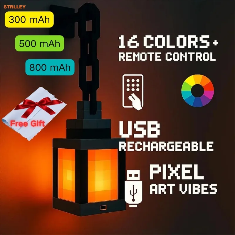 Lámpara de Noche Estilo Pixel, Linterna Portátil, Adorno de Mesa, 16 Colores, Linterna DIY, Decoración de Interiores, Luz de Ambiente Festivo