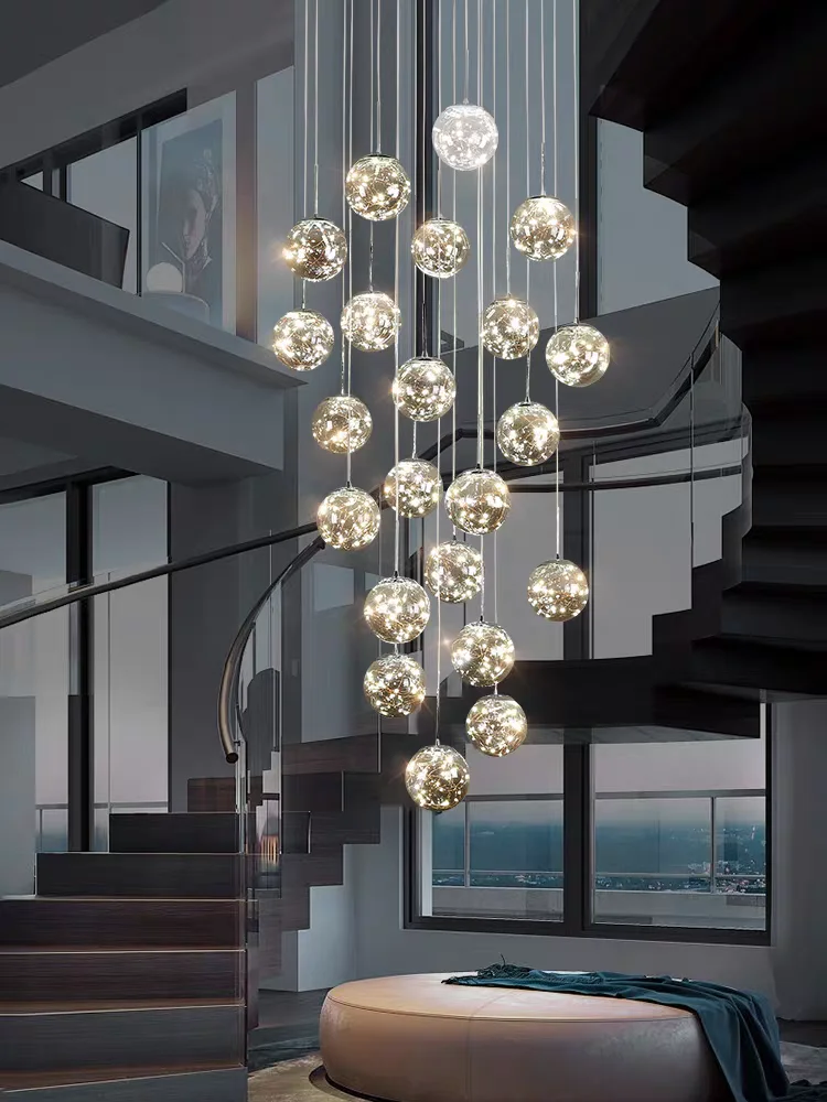 Bola de cristal LED moderna, candelabro regulable, Lustre de escalera, candelabro de habitación, Lustre, decoración del hogar, candelabro de techo