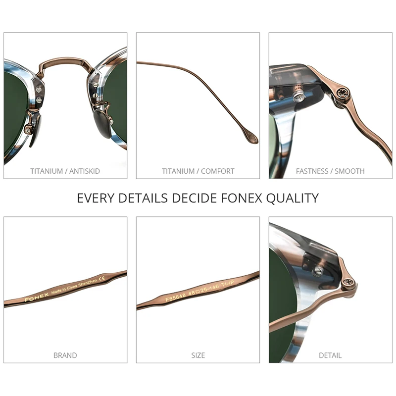 Gafas de sol polarizadas de titanio y acetato FONEX, gafas de sol cuadradas Retro Vintage de diseño de marca para hombre, gafas de sol japonesas 85648