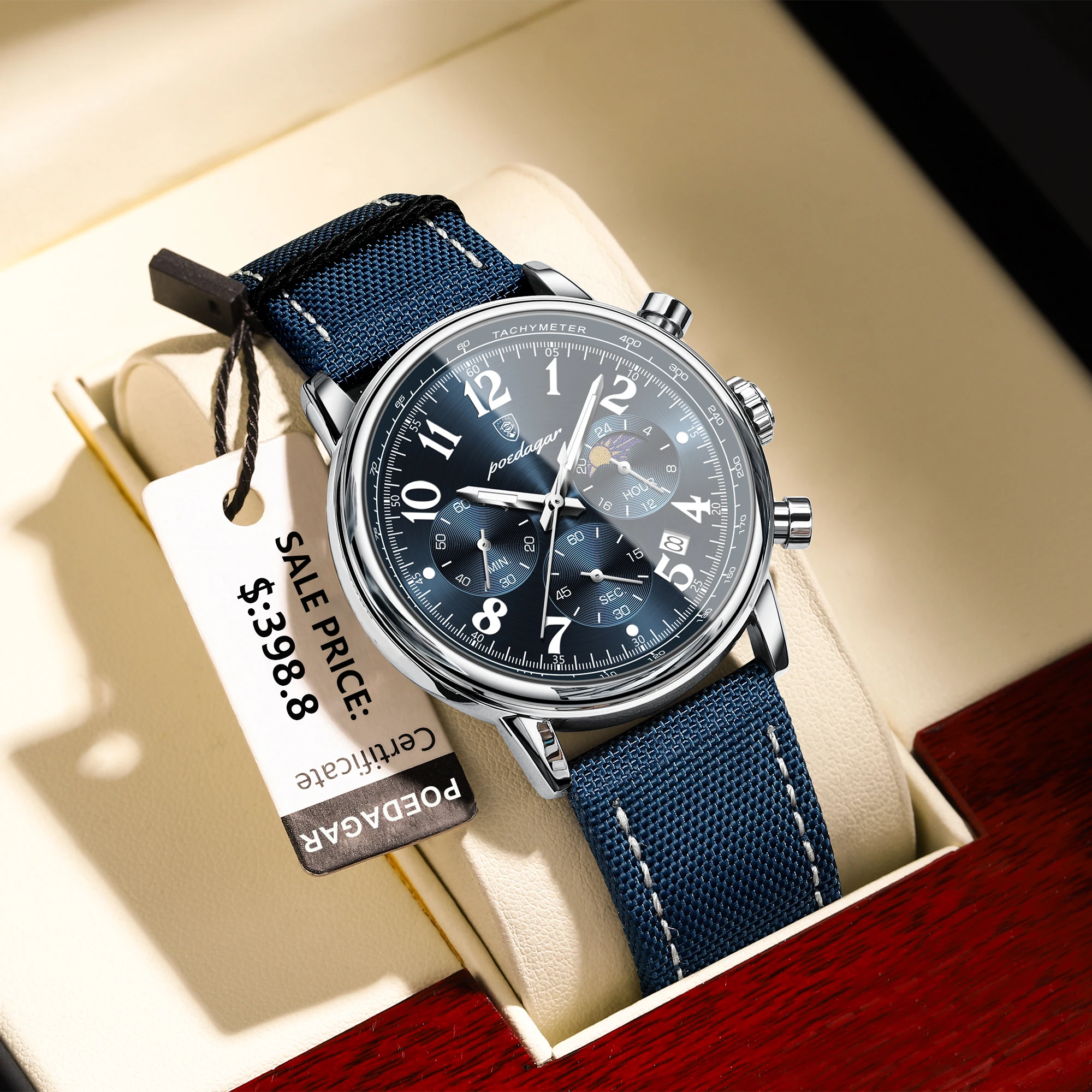 POEDAGAR, reloj militar deportivo de lujo para hombre, cronógrafo luminoso resistente al agua, reloj de pulsera de cuero de nailon con fecha para hombre, relojes de cuarzo para hombre