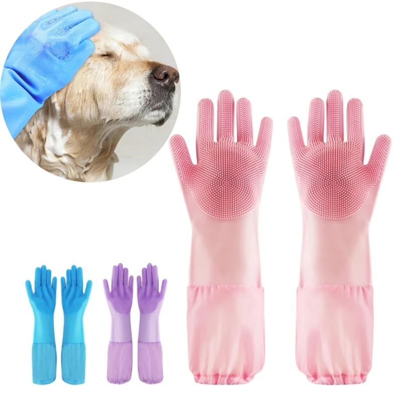 Guantes de limpieza para el cuidado de mascotas, guante de baño para perros y gatos, champú indirecto, depurador de Gel, guante de silicona suave y limpio, protección de la piel de las manos