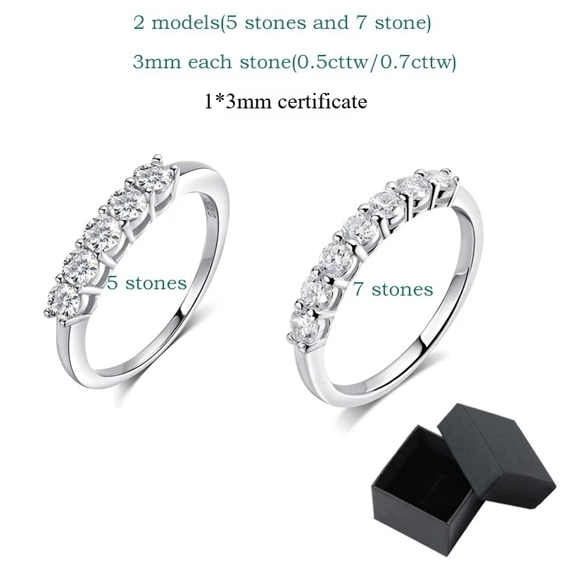 Smyoue-anillos de moissanita con piedras preciosas de 0,7 quilates y 3mm para mujer, banda de diamantes de boda a juego de plata S925, anillo apilable, regalo de oro blanco