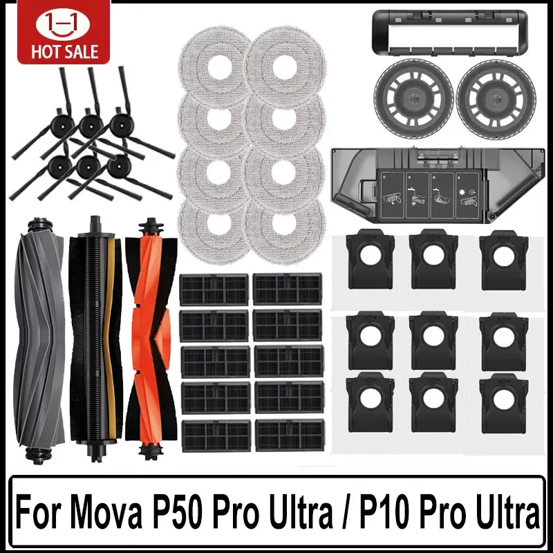 Para Mova P50 Pro Ultra, Mova P10 Pro Ultra accesorios Cepillo Lateral principal filtro Hepa paño de mopa bolsa de polvo Robot repuestos de aspiradora