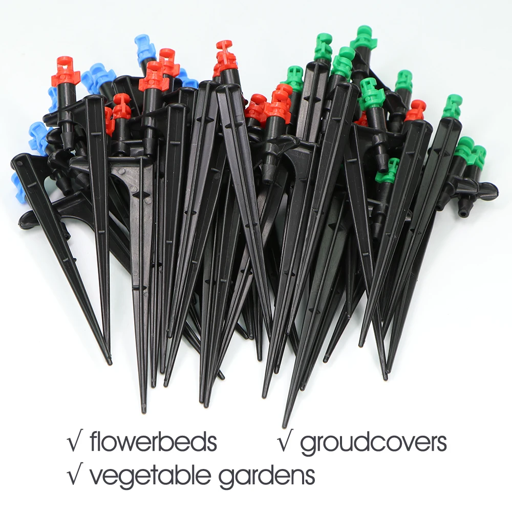 Boquilla de nebulización de 90/180/360 grados, aspersor de estaca de 13cm para manguera de 1/4 ", aspersor de riego de jardín, rociador agrícola de riego por goteo
