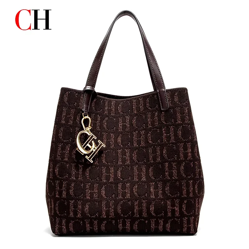 Bolso Tote CH para Mujer, Bolso de Mano de Lujo con Monograma Tejido, Bolso de Hombro Elegante de Gran Capacidad para el Uso Diario