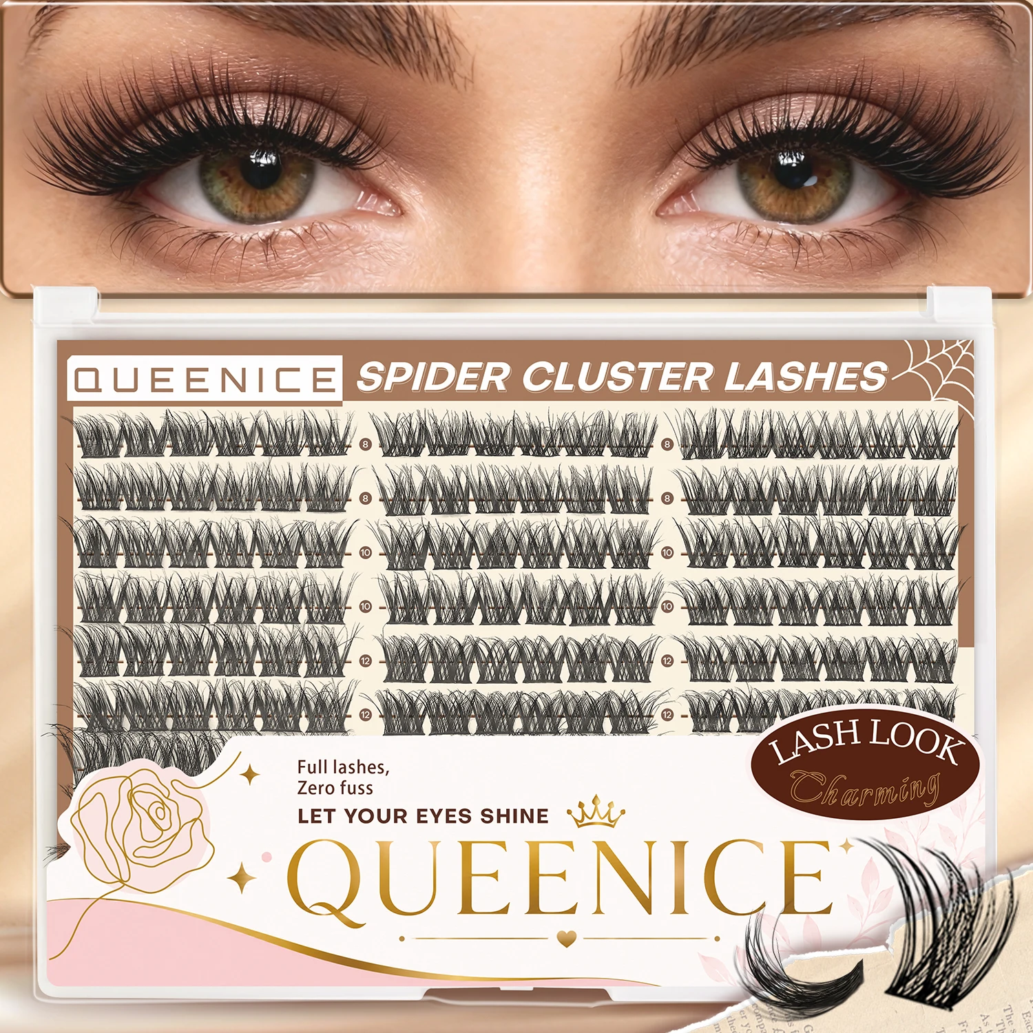 Pestañas Postizas QUEENICE DIY, Extensión de Pestañas de 8-14 mm, Longitud Mixta, Pestañas Segmentadas, Paquete de Pestañas