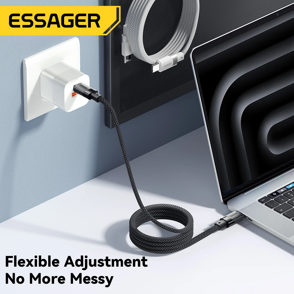 Essager USB C a C 100W Cable cargador rápido magnético para iPhone 15 65W tipo C a C Cable de carga de datos para ordenador portátil Samsung