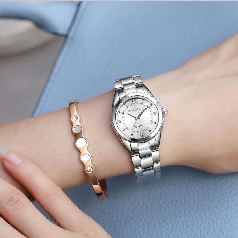 Reloj CHRONOS elegante para mujer, reloj de pulsera de marca a la moda de lujo para mujer, movimiento de cuarzo, regalo de acero inoxidable para novia