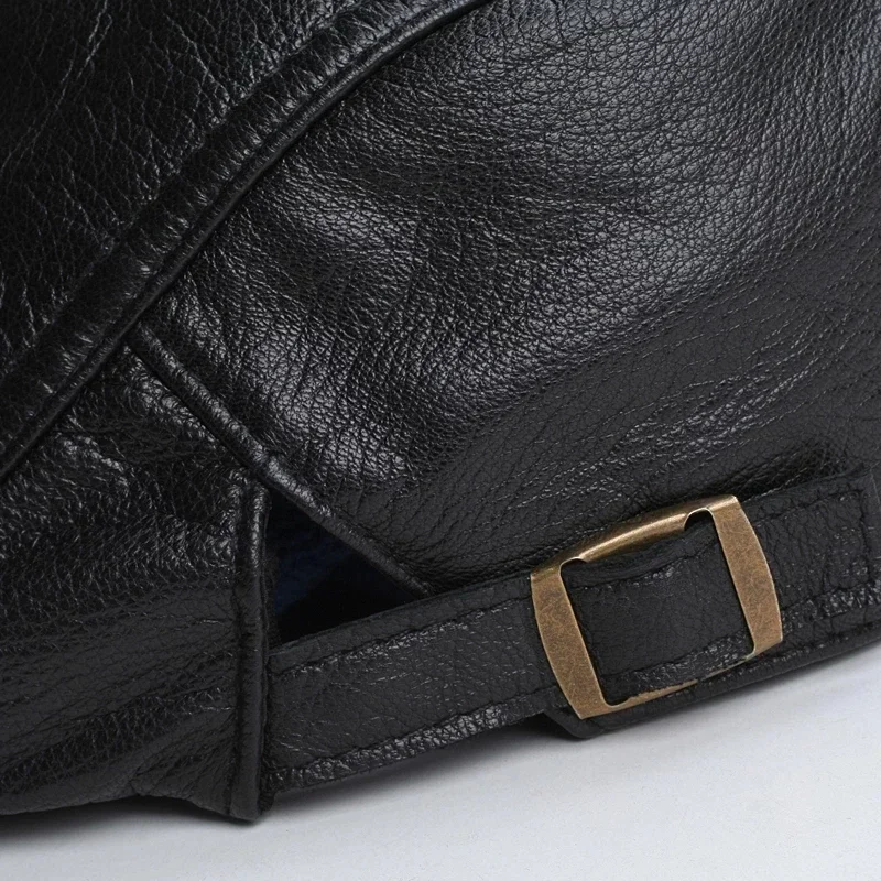 Boina de pico de pato de cuero genuino Unisex para exteriores, boinas finas, sombreros para hombres/mujeres, ocio, negro/marrón, 54-61cm, capó de taxista ajustado