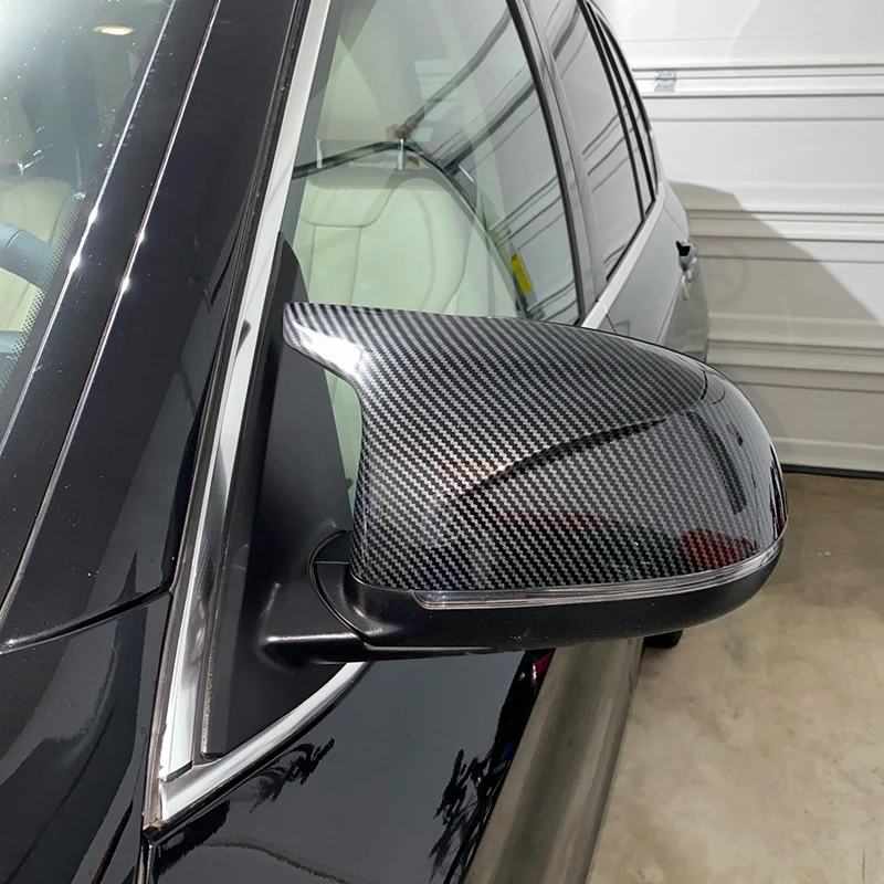 Cubierta de espejo retrovisor lateral para coche, embellecedor para BMW F25 X3 F26 X4 F15 X5 F16 X6 2014 2015-2018, estilo de fibra de carbono negro brillante