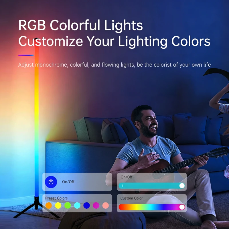 Lámpara de Pie LED RGB de 120 CM, Luz Ambiental con Sensor de Sonido, Lámpara de Pared para Esquina de Dormitorio, Lámpara de Ambiente para Sala de E-Sports
