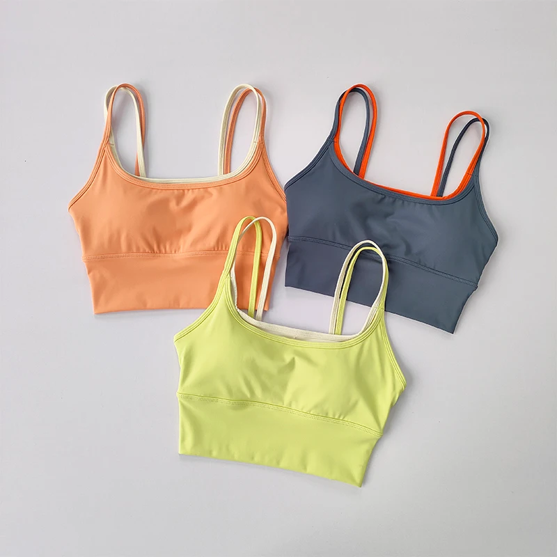Sujetador deportivo para mujer, chaleco de Yoga con doble correa para el pecho, absorbente de golpes, de secado rápido, moldeador, Fitness, verano